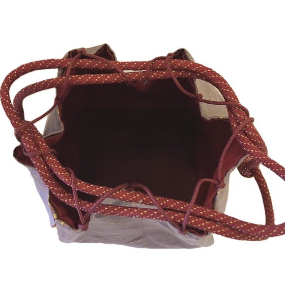 Japanese Drawstring Pouch Bag Yukata Accessory Purple Orange Gold Red String - Picture 9 of 13